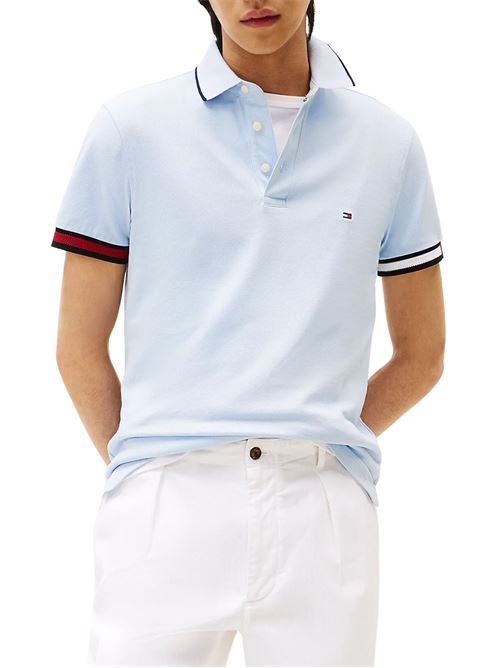 Polo uomo celeste in cotone Tommy Hilfiger | MW0MW38458C1O